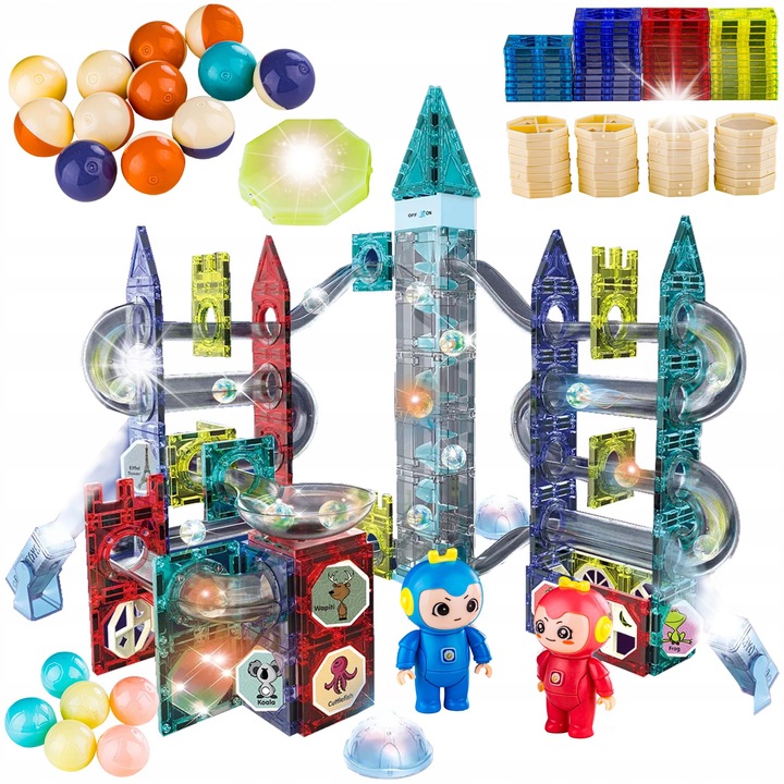 Set de constructie DK, caramizi magnetice luminoase, 167 piese, multicolor, pentru copii peste 3 ani