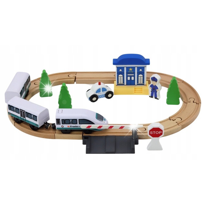 Set trenulete de jucarie, LEAN TOYS, 3,2m, cu locomotiva, accesorii politie