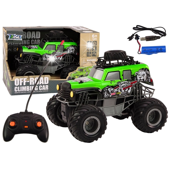 Masinuta RC Terenowa 1:16, LEAN Toys, verde, 13 km/h, set cu acumulator si incarcator