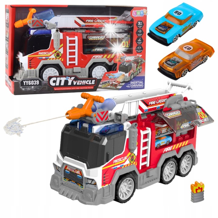 Masinuta LEAN Toys, Woz Strazacki, elemente mobile, lumini si sunete, multicolor