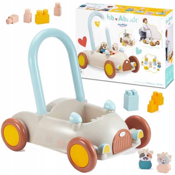 Set de constructie Ecoiffier, 17 elemente, masinuta, vaca, pisica