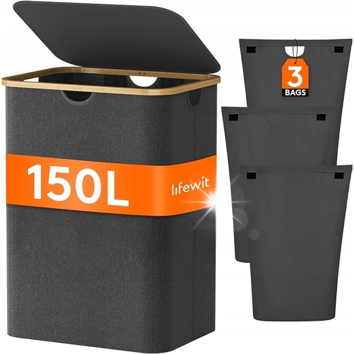 Organizer pentru rufe, Lifewit, set cu 2 compartimente, 150l, cu capac, multicolor
