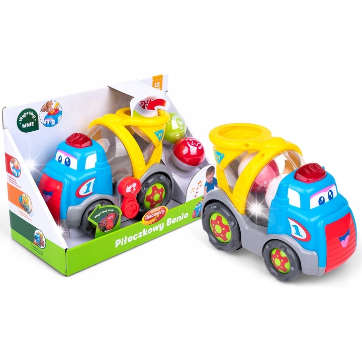 Интерактивна бетонобъркачка DUMEL, пее на полски език, с двойна функция за хвърляне на топки, 30x19x14 см, комплект с топки