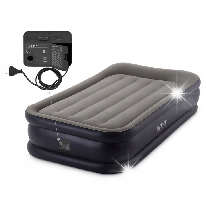 Saltea de camping, cu pompa electrica, Intex, 191x99x42 cm, set cu perna si geanta de transport