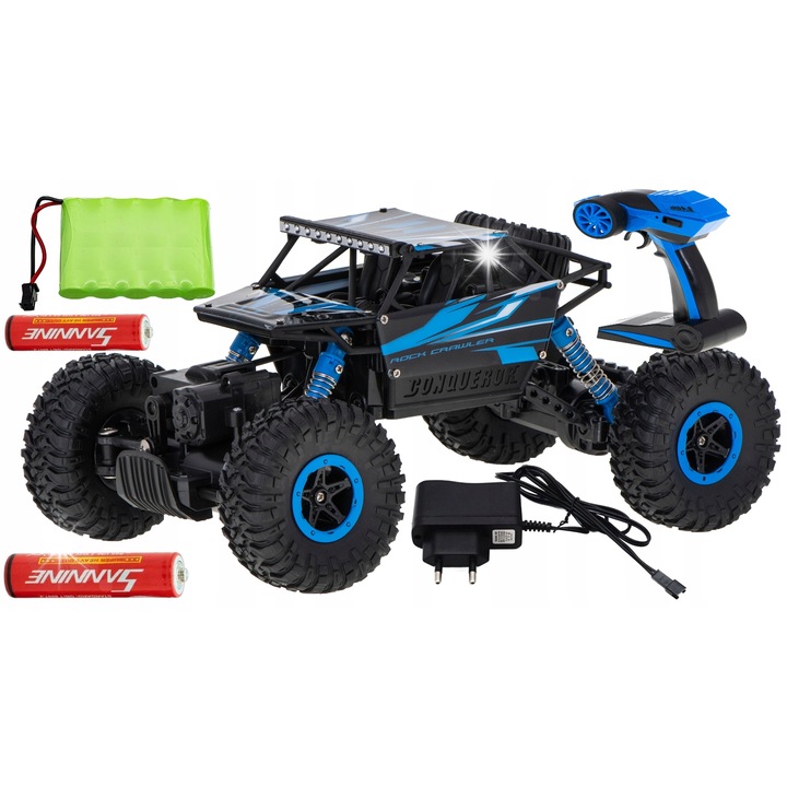 Masinarca Monster Rally 4x4 RC, integral, 2.4GHz, 26.5x17x12.5cm, albastra, set complet