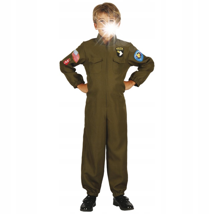 Costum carnaval Pilot militar, Madej, roz. S, 110-120 cm, 100% poliester, cu fermoar