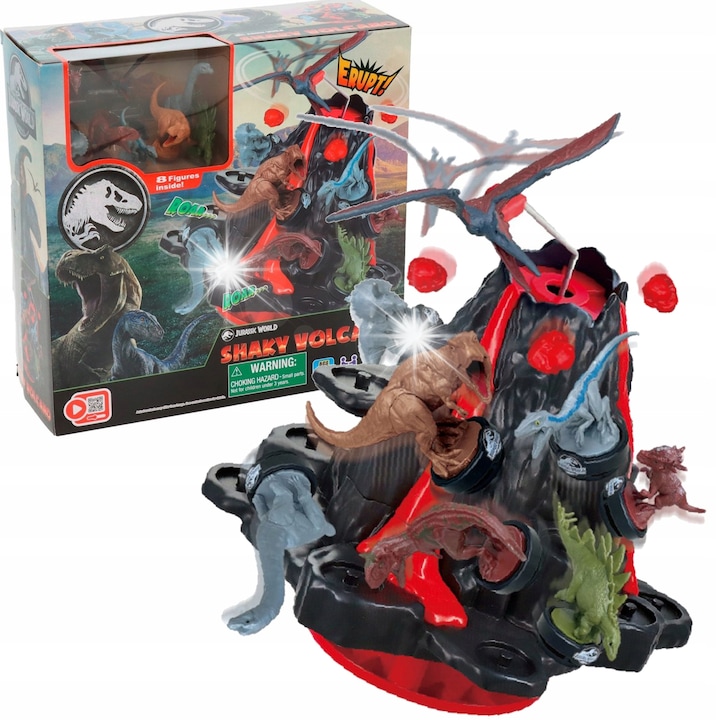 Игра за сръчност Джурасик свят - Изригване на вулкан, 4 фигурки на динозаври, 2-4 играчи, 0,59 кг