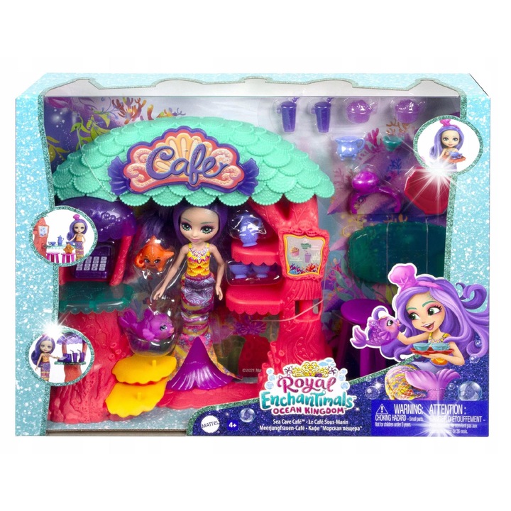 Enchantimals babaszett, Víz alatti kávézó, Martina Sellő, kiegészítők, 15cm