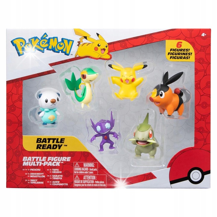 Set figurine Pokemon 6 piese Sableye, Axew, Snivy, Tepig, Oshawott, Pikachu, multicolor