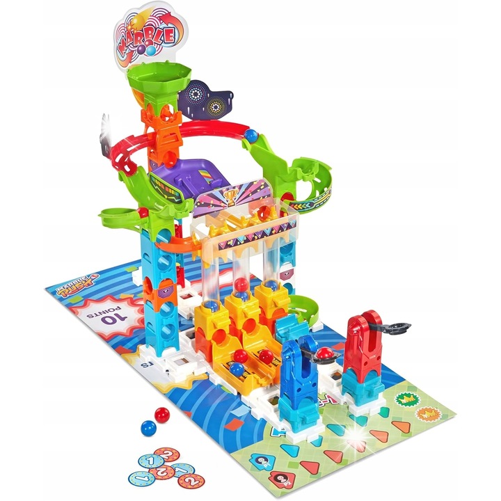 Set pista cu bile, Marble Rush, 74 elemente, multicolor, 4 ani +