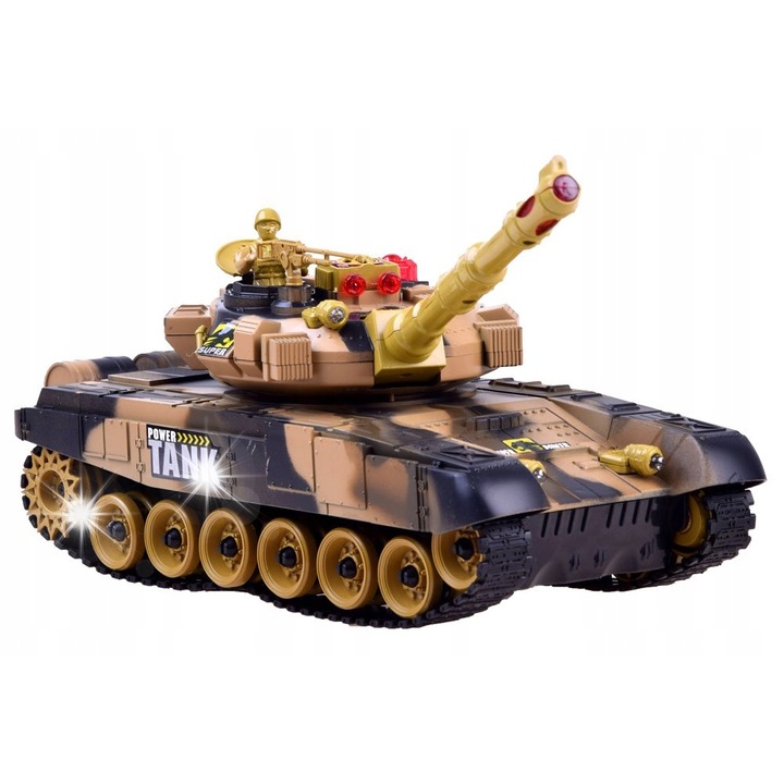 Tanc RC Jokomisiada, 34x12x11cm, control la distanta, efecte sonore si luminoase, acumulator inclus