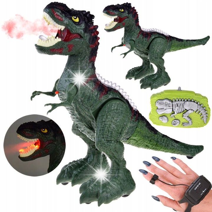 Távirányítós dinoszaurusz, Jokomisiada, T-rex, 25x14x38cm, többszínű, RC pilóta készlettel