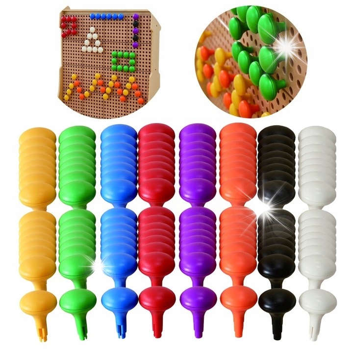 Set Piuneze pentru placa STEM, Masterkidz, 128 buc, 8 culori