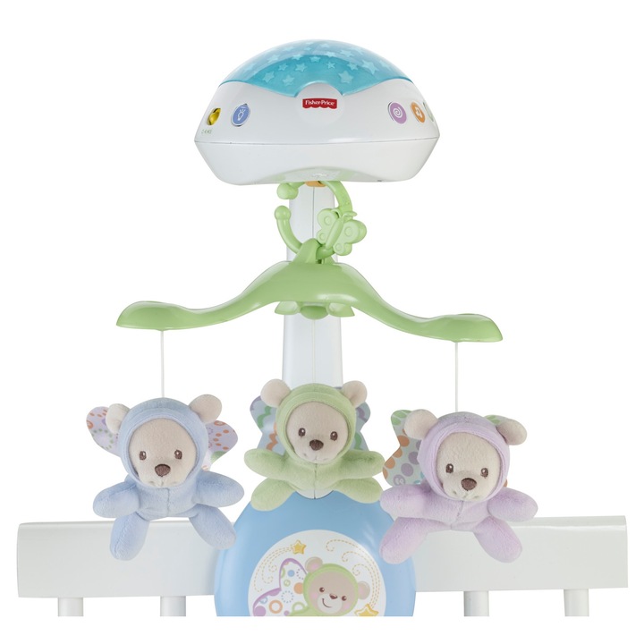 Carusel interactiv pentru bebelusi Fisher-Price, cu 3 ursuleti, 3 moduri de sunet, multicolor, pentru 0+ luni
