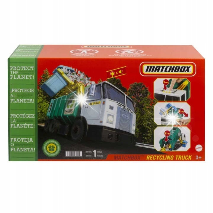 Камион за боклук Matchbox, рециклиране, 38 см, многоцветен, от рециклируема пластмаса