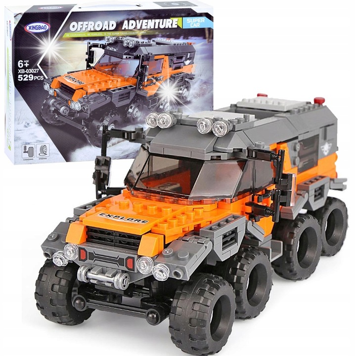 Set de constructie For Fun, masina teren, 529 elemente, portocalie-neagra, 22x10x11cm