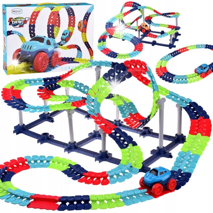 Autópálya készlet 291 elemmel, Jokomisiada, 580 cm, 2 szín, járművel