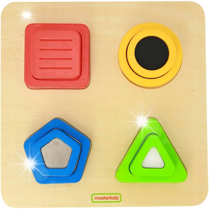 Дървена играчка за сортиране за деца, Masterkidz, 4 чифта блокчета, основни цветове, екологична, 28x28x5,4см