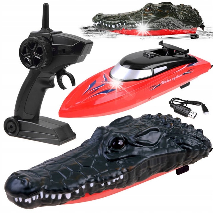 Barcuta cu telecomanda 2 in 1, Jokomisiada, crocodil, rosie, 24x7,5x4cm