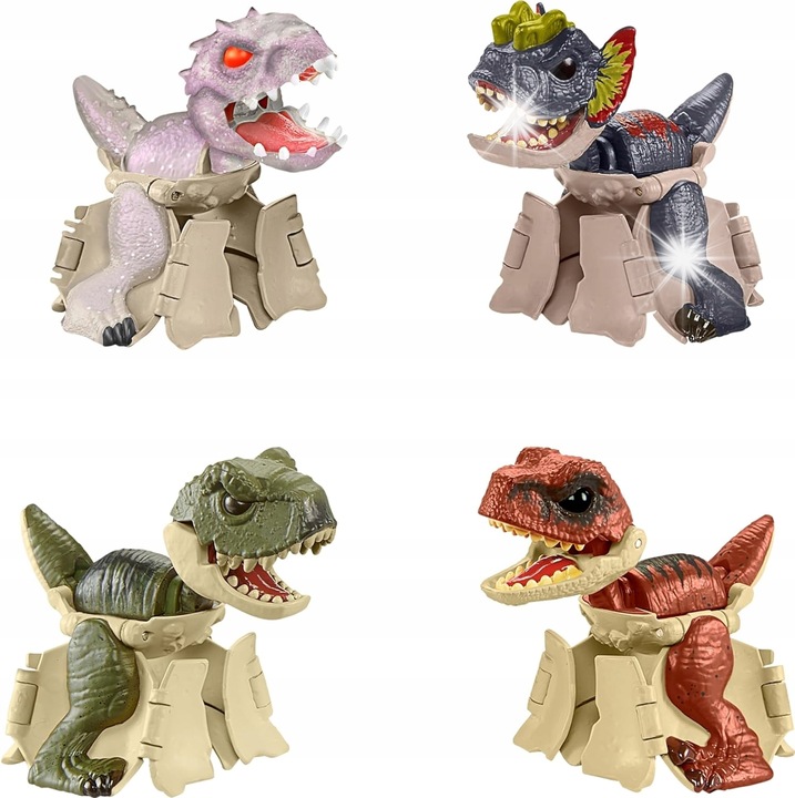 Set figurine dinozauri, 4 bucati, Mattel, Jurassic World, T-Rex, Atrociraptor, multicolor