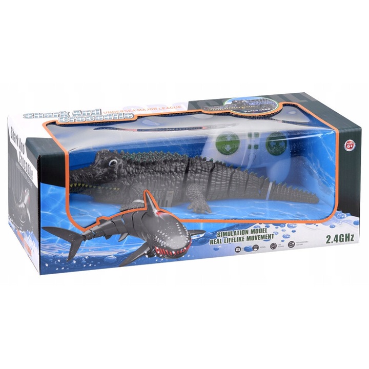 Crocodil zburator cu telecomanda 2,4GHz, Jokomisiada, dimensiuni 25x9x4cm, set cu telecomanda 13x3cm