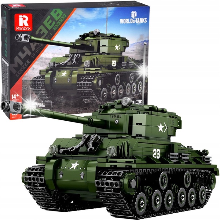 Set de constructie Sherman M4A3E8, Jokomisiada, 836 elemente, 22,9x16,3x10cm, multicolor