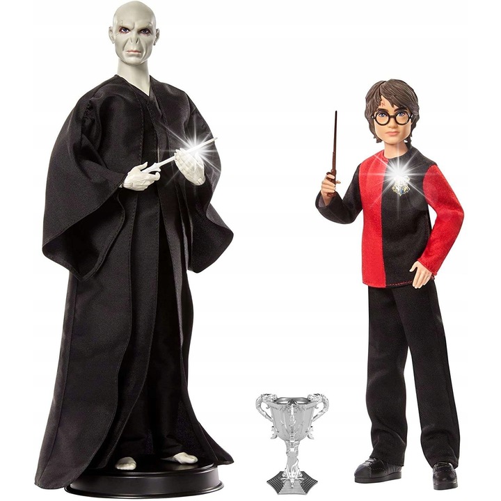 Set papusi Harry Potter si Lord Voldemort, Mattel, detalii precise, 11 puncte de articulatie, multicolor