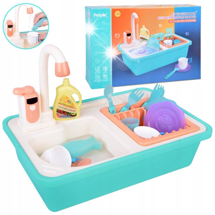 Zlewozmywak pentru copii Jokomisiada, set cu accesorii, 41x25,5x29cm, multicolor