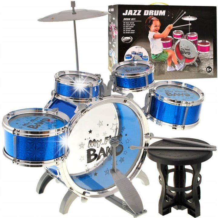 Set percutie pentru copii, Jokomisiada, 5 batai, scaun inclus, plastic, 52x60cm