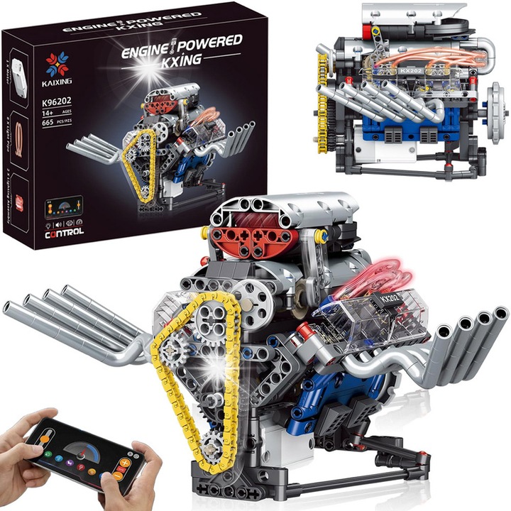 Set de constructie Jokomisiada, Zbuild Silnik, 665 elemente, rosu, 24,6x15x18cm