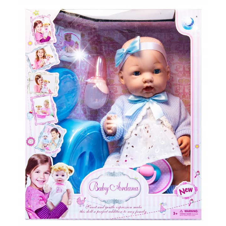 Baba kiegészítőkkel, Kathay-Haster, 40cm, kék, 5 részes készlet