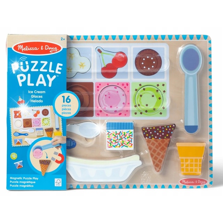 Melissa & Doug mágneses fagylaltkészítő fadoboz, 16 darabos, 36x27x2,5cm