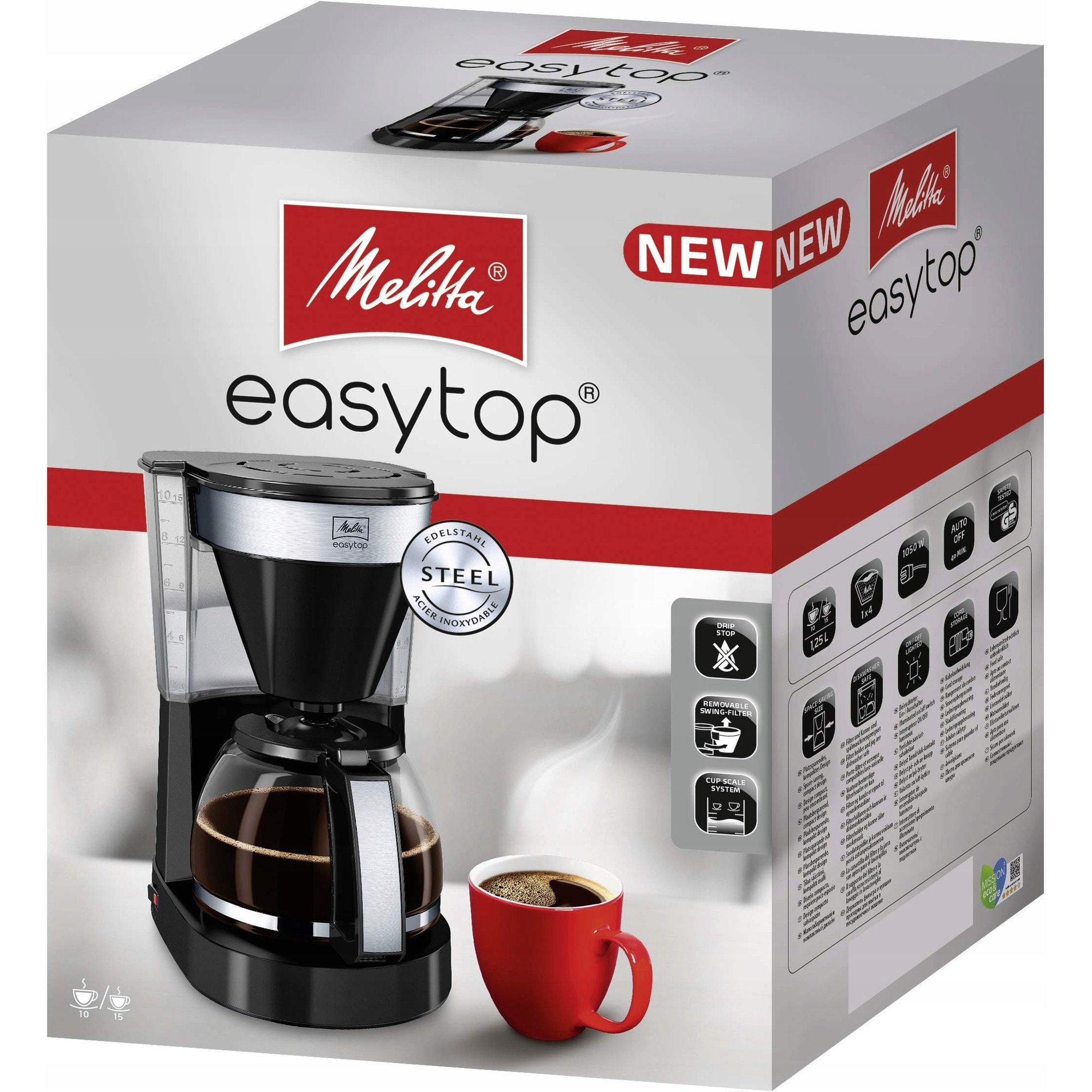 Ekspres de cafea Melitta Easy Top, 1,25L, 1050W, negru, pentru 10 cesti