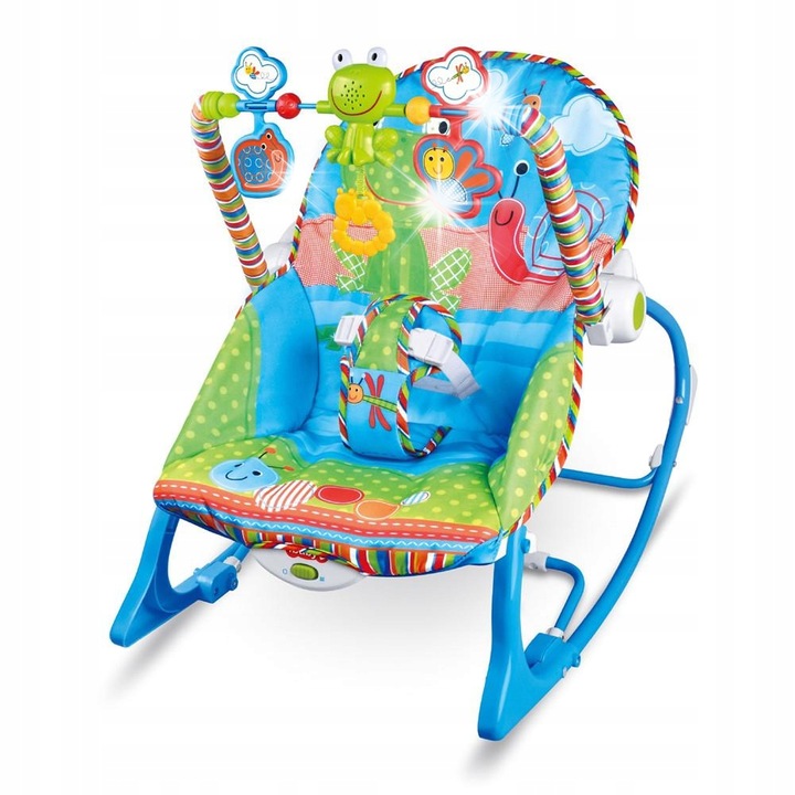 Kinderini pihenőszék rezgő és zenélő funkcióval, 0-18 kg, 66x48x61cm, 3 pontos biztonsági rendszerrel