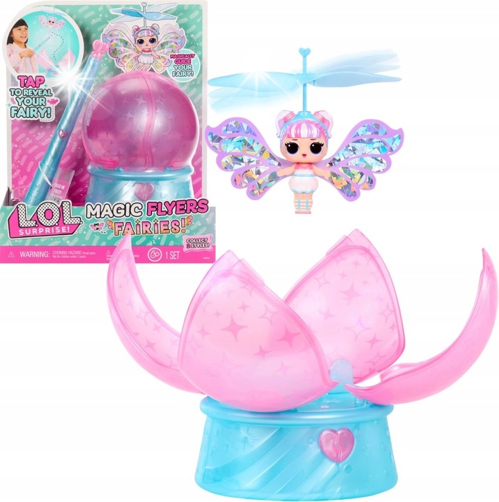 Papusa L.O.L. SURPRISE, Latajaca Sniezynka, aripi colorate, set cu bagheta si bila cristal, 27x32x15cm