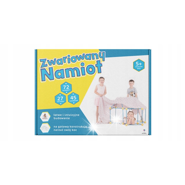 Set de constructie Kolorowe Baloniki, Zwariowany Namiot, 72 elemente, 27 bile, 45 bete, pentru copii 5+