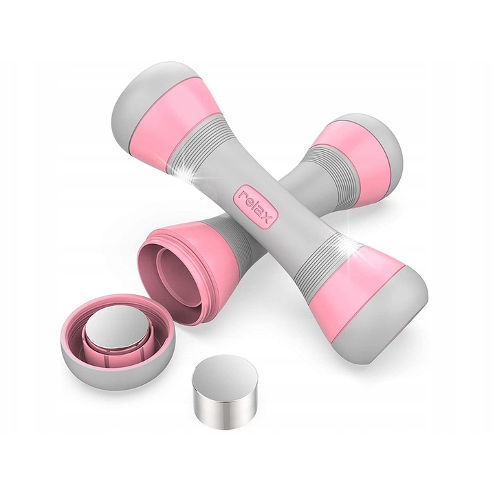 Gantere reglabile Midex, set 2x2kg, neopren, roz/gri