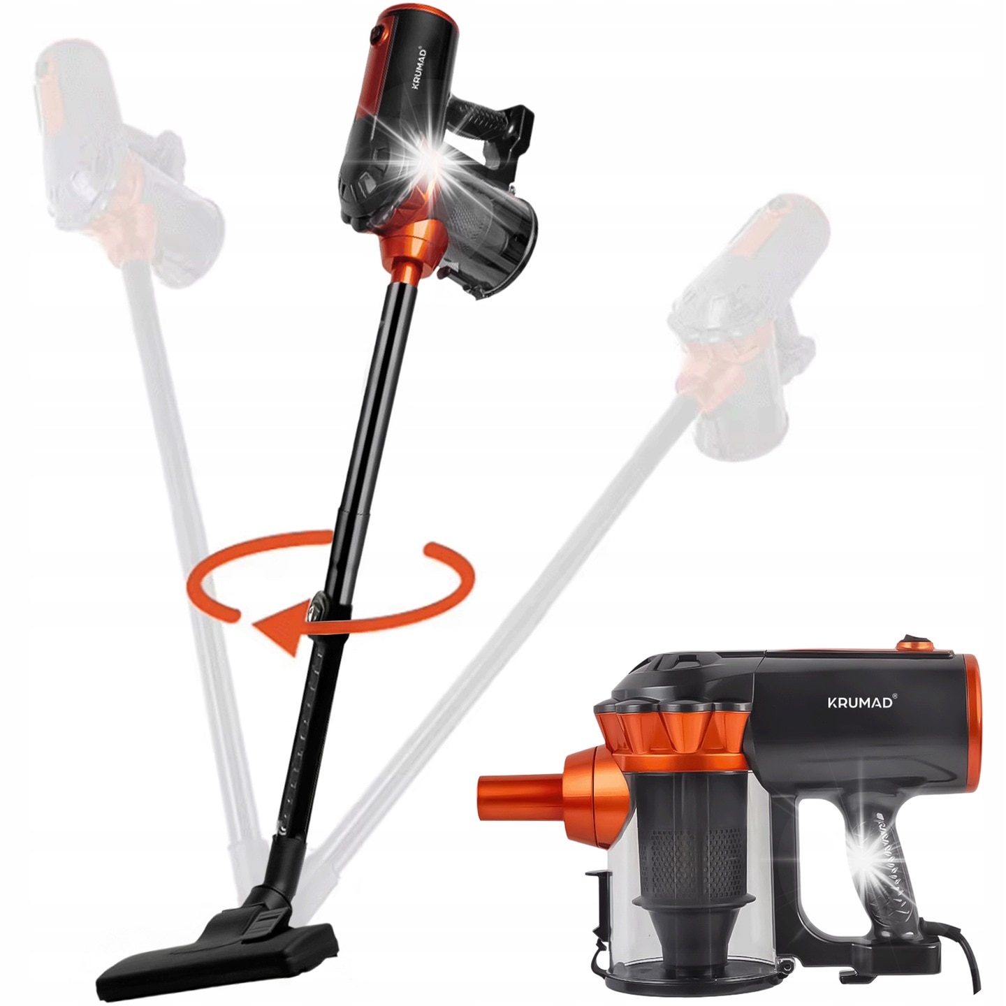 Aspirator vertical KRUMAD 600 W, filtru HEPA, capacitate 1,5 L, negru