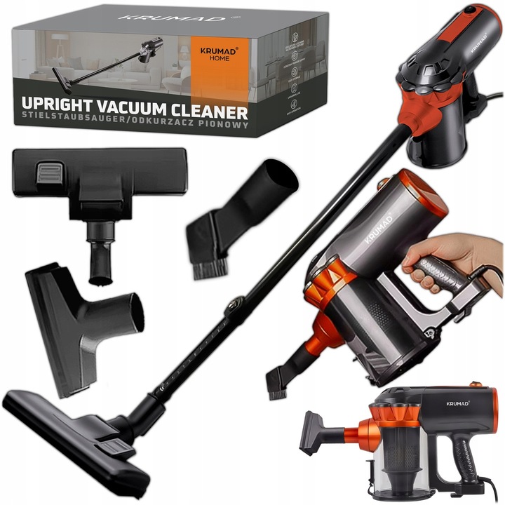 Aspirator vertical KRUMAD 600 W, filtru HEPA, capacitate 1,5 L, negru