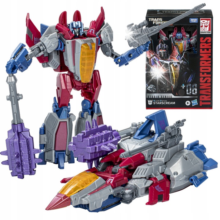 Figurina Transformers Starscream 2 in 1, Hasbro, transformare in avion, accesorii incluse, 8+