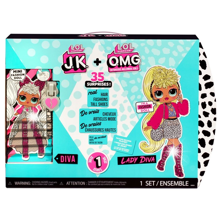 Комплект кукли L.O.L. Surprise OMG&JK Diva и Lady Diva, 35 аксесоара, многоцветен, 3+ години