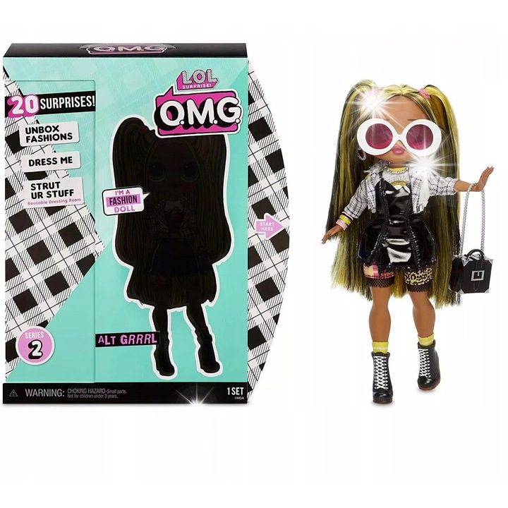 Кукла L.O.L. Surprise, модел ALT GRRRL, пълен комплект с 4 тоалета, аксесоари, 23см