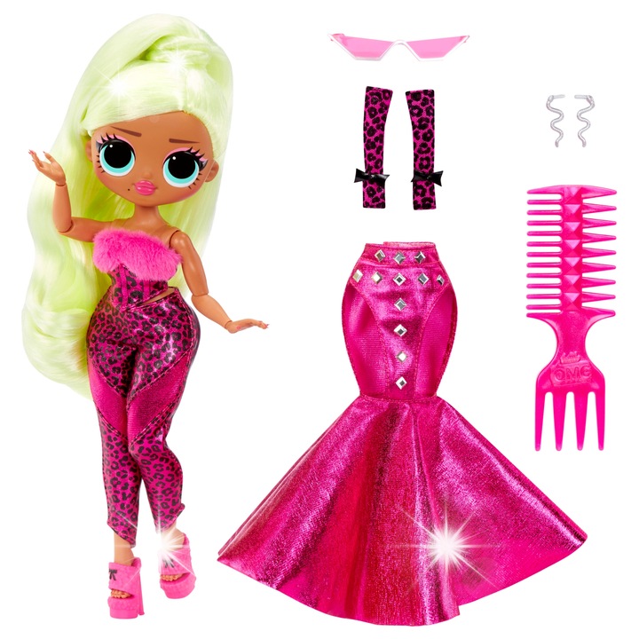 Кукла L.O.L. Surprise OMG Lady Diva, костюм с леопардов принт, розова пола с капси, пълен комплект, 6+ години