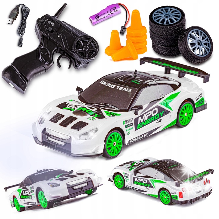 Masina RC pentru Drift 4x4, HB Toys, 18,5x8,3x6cm, 2,4GHz, set cu 6 conuri