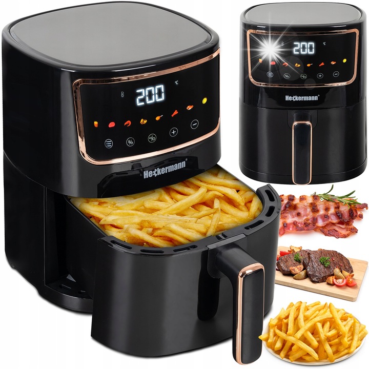 Friteuza HECKERMANN, 1800W, 4,7L, 8 programe, neagra