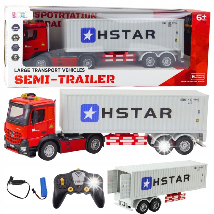 Camion cu Remorca RC HSTAR, 50x16x11,5cm, rosu-alb, control 6CH, unghi de viraj 270, set complet