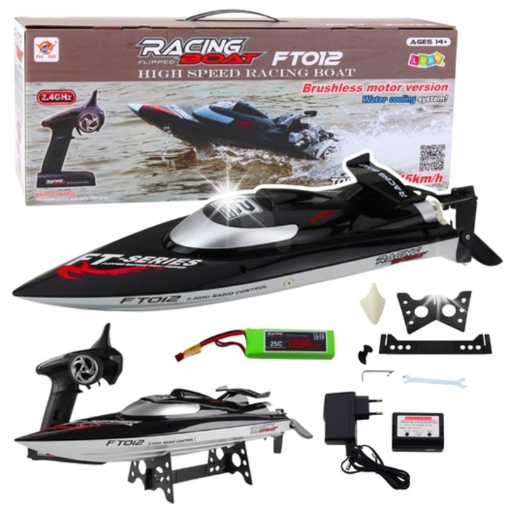 Barca cu telecomanda FT012, LEAN Toys, viteza 50 km/h, motor fara perii, set complet