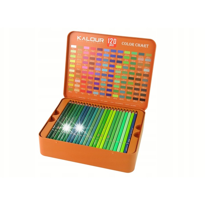 Set Creioane Colorate 120 Bucati, LEAN Toys, Organizator Metalic, 27x23x8cm, Unisex, 3+ ani