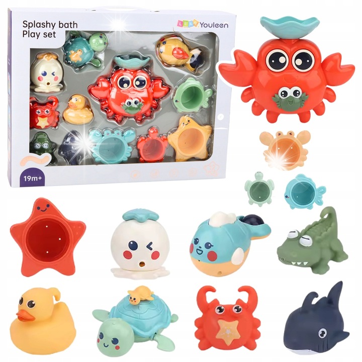 Fürdőjáték készlet, LeanToys, tengeri állatok, 13 darab, többszínű