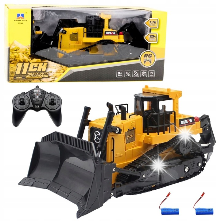 Buldozer RC LEAN Toys 1:16, galben, 36x20x17cm, set cu acumulator si pilot